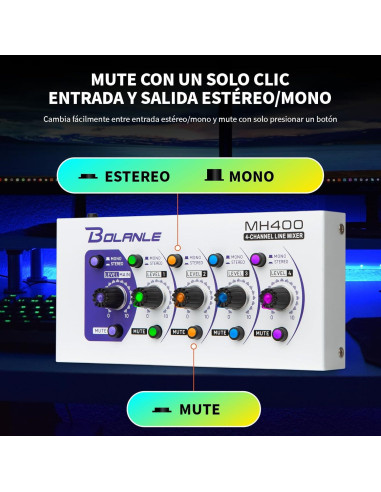 Mini Mezclador de Audio Bolanle MH400, 4 Canales, Bajo Ruido