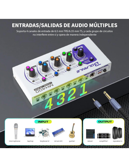 Mini Mezclador de Audio Bolanle MH400, 4 Canales, Bajo Ruido