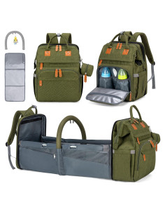 Mochila de Pañales KABAQOO Verde Militar 35L, Ergonomía y Estación de Cambio