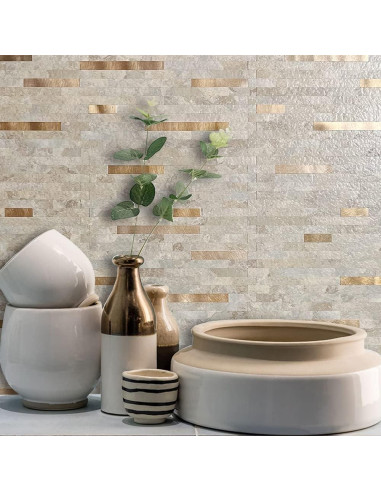 Azulejos de PVC Autoadhesivos AULIGET 2 Hojas Beige Piedra