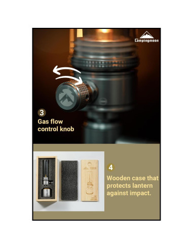 Linterna de Gas Campingmoon T-1D15 con Caja de Madera