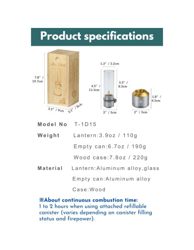 Linterna de Gas Campingmoon T-1D15 con Caja de Madera