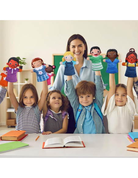 Conjunto de 8 Marionetas de Mano Poen Multiculturales 27x20 cm