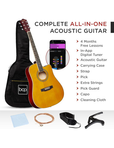 Guitarra Acústica Completa 41" Natural Envejecido con Accesorios