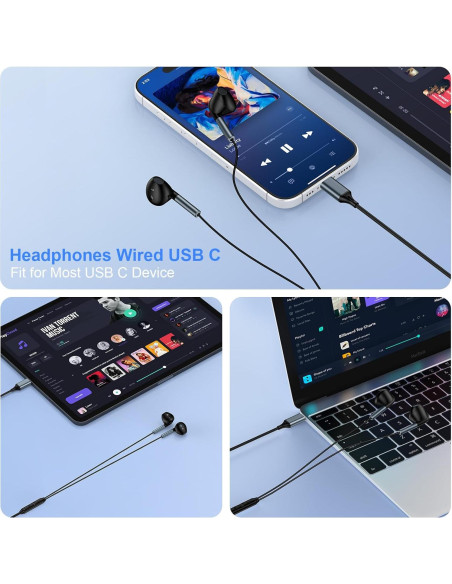 Auriculares USB C Samsung Galaxy A17 S25 S24 S23 S22 S21 Negro