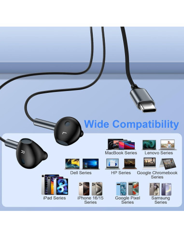 Auriculares USB C Samsung Galaxy A17 S25 S24 S23 S22 S21 Negro