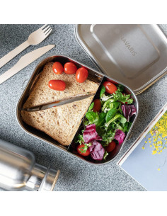 Caja de Almuerzo Acero Inoxidable Navaris 1400ml con Divisor 2