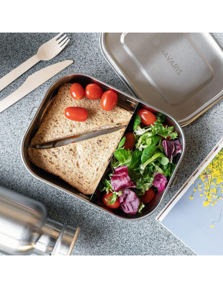 Caja de Almuerzo Acero Inoxidable Navaris 1400ml con Divisor Caja de Almuerzo Acero Inoxidable Navaris 1400ml con Divisor