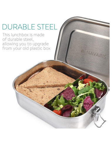 Caja de Almuerzo Acero Inoxidable Navaris 1400ml con Divisor