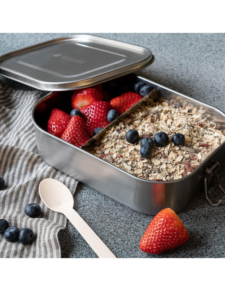 Caja de Almuerzo Acero Inoxidable Navaris 1400ml con Divisor Caja de Almuerzo Acero Inoxidable Navaris 1400ml con Divisor