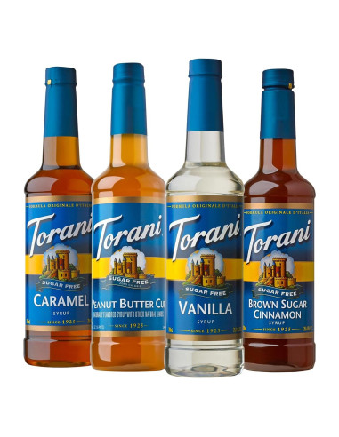 Paquete de 4 jarabes Torani sin azúcar 750 ml - Caramelo, Vainilla