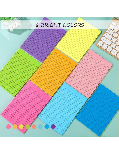 Notas Adhesivas Rayadas 10x15 cm Cayxenful, 8 Colores, 40 Hojas
