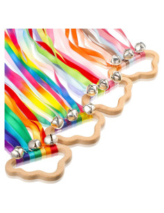 4 Cometas de Cinta de Mano Arcoíris Aoriher con Campanas