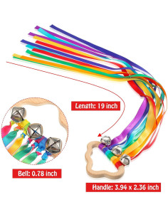 4 Cometas de Cinta de Mano Arcoíris Aoriher con Campanas 2