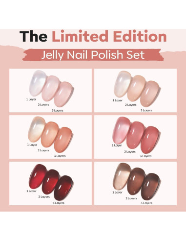 Set de Esmalte de Uñas Jelly Modelones 6 Colores Secado Rápido