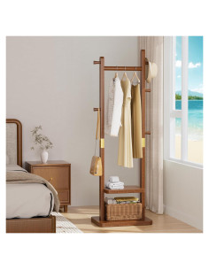 Perchero Independiente Taitiy de Madera Nogal con 5 Ganchos