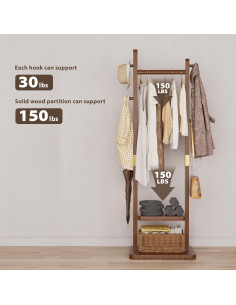 Perchero Independiente Taitiy de Madera Nogal con 5 Ganchos 2