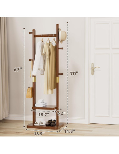 Perchero Independiente Taitiy de Madera Nogal con 5 Ganchos