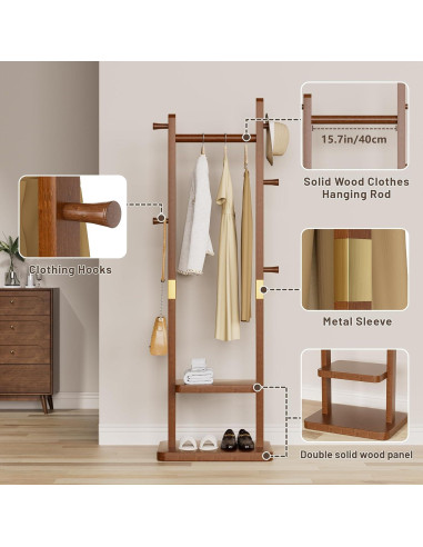 Perchero Independiente Taitiy de Madera Nogal con 5 Ganchos