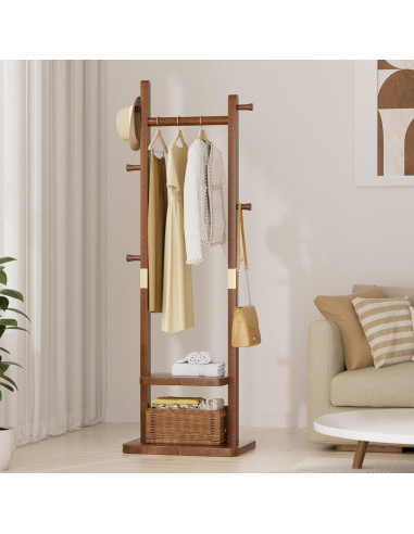 Perchero Independiente Taitiy de Madera Nogal con 5 Ganchos