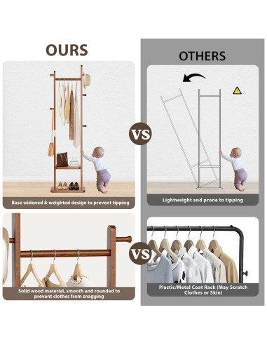 Perchero Independiente Taitiy de Madera Nogal con 5 Ganchos