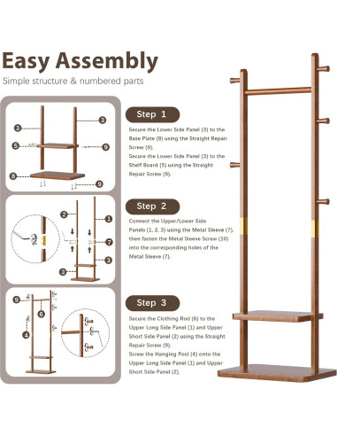 Perchero Independiente Taitiy de Madera Nogal con 5 Ganchos