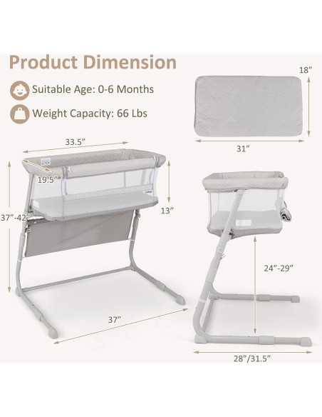 Cuna para Bebé INFANS 3 en 1 Beige, Ajustable y Abatible