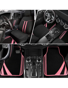 Juego de Fundas de Asiento CAR PASS Negro y Rosa con Mats 2