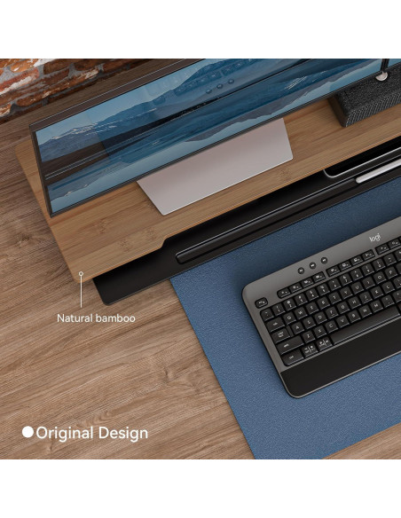 Soporte Doble para Monitor Elevador de Escritorio 108 cm Negro/Bambú