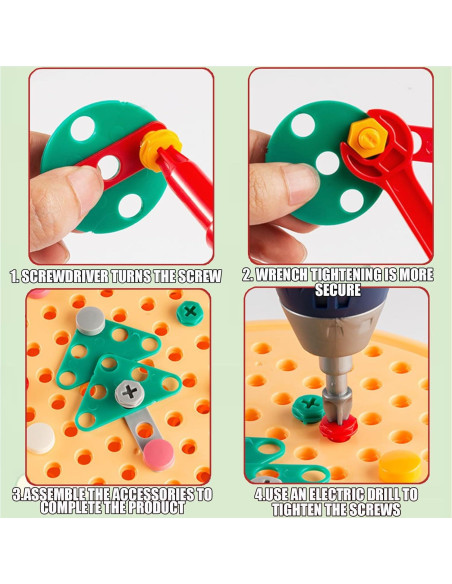 Caja de Herramientas Montessori TEZKIM con Taladro Eléctrico 203 Piezas