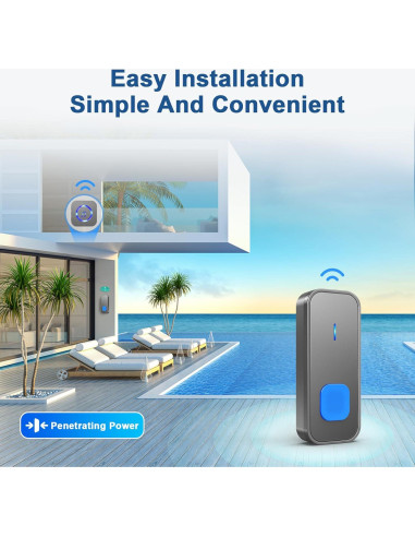 Timbre Inalámbrico SURFOU N128 con 1 Receptor y 2 Botones IP55