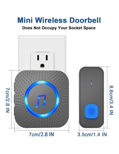 Timbre Inalámbrico SURFOU N128 con 1 Receptor y 2 Botones IP55