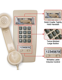 Teléfono de Pared Retro Aokpsrt con Timbre Mecánico Beige 2