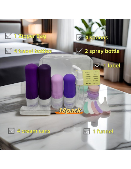 Juego de Botellas de Viaje LSQDV 18 Piezas Aprobadas TSA