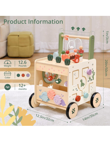 Andador de Bebé Dinosaurio KizKnows 6 en 1 con Freno y Clasificador