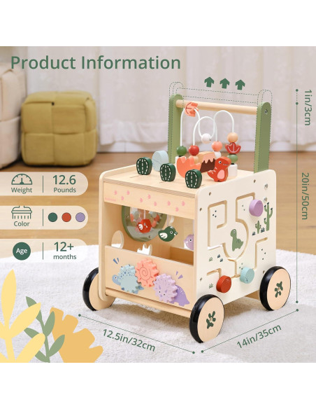 Andador de Bebé Dinosaurio KizKnows 6 en 1 con Freno y Clasificador