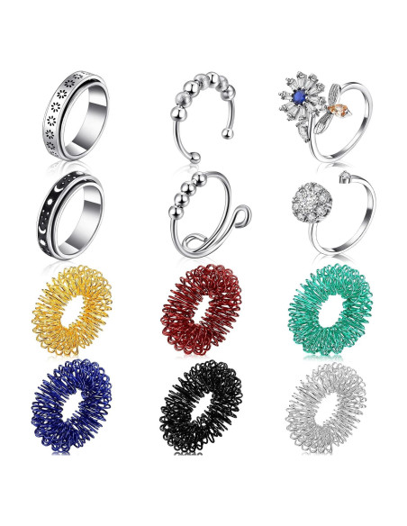 MTLEE 12 Anillos Antiestrés Giratorios y Sensoriales Unisex