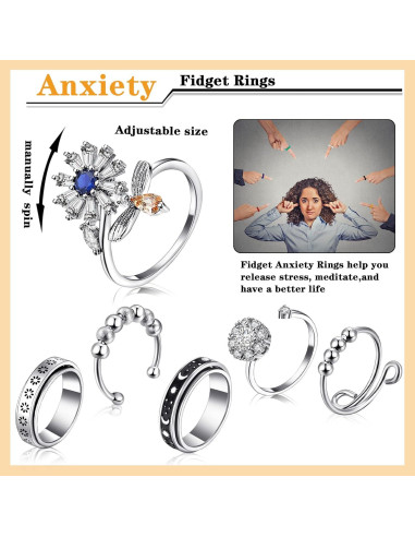 MTLEE 12 Anillos Antiestrés Giratorios y Sensoriales Unisex