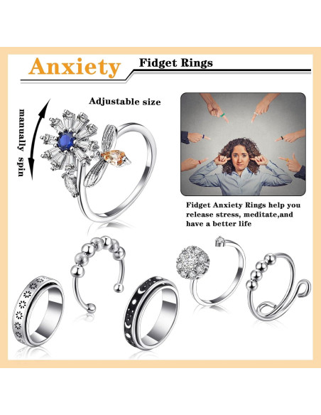 MTLEE 12 Anillos Antiestrés Giratorios y Sensoriales Unisex