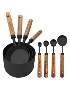 Juego de Tazas y Cucharas Medidoras Negras Zalaxt 8 Pcs