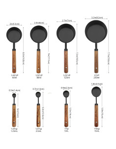 Juego de Tazas y Cucharas Medidoras Negras Zalaxt 8 Pcs 2