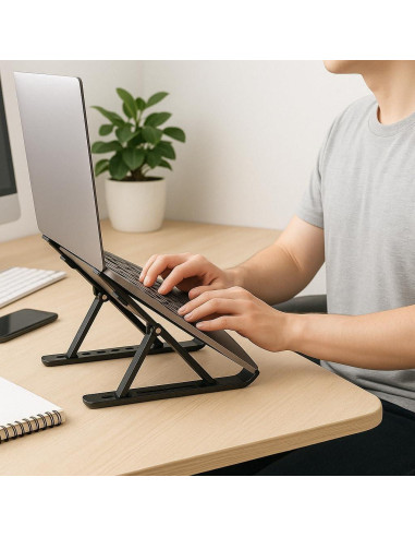 Soporte Plegable para Laptop Verdevida - Aluminio Negro, 6 Niveles