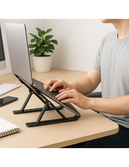 Soporte Plegable para Laptop Verdevida - Aluminio Negro, 6 Niveles