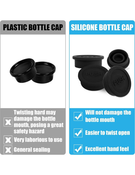 4 Tapas de Botellas de Silicona Reutilizables Gosknor - Negro