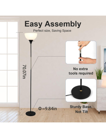 Lámpara de Pie Regulable LALISU LED 3 Niveles Brillo Negro