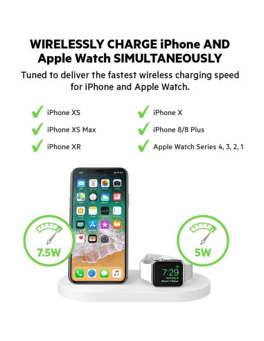 Base de Carga Inalámbrica Belkin 3 en 1 para iPhone y Apple Watch - Blanco