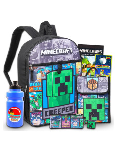 Set Mochila Escolar Minecraft 16" + Caja Almuerzo + Botella