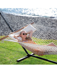 Hamaca Doble SUNCREAT con Soporte Incluido Beige 200x140 cm 2