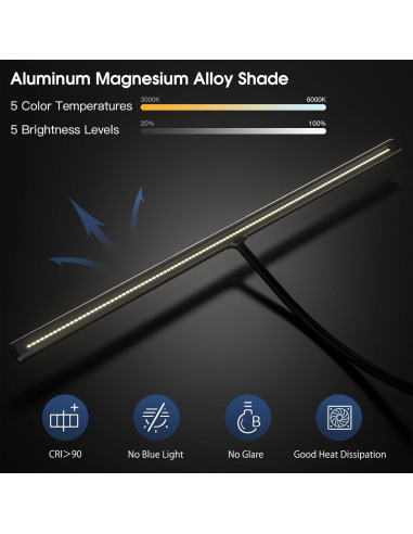 Lámpara de Escritorio EYOCEAN 80 cm 24W Regulable con Sensor