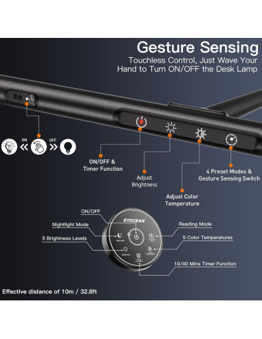 Lámpara de Escritorio EYOCEAN 80 cm 24W Regulable con Sensor